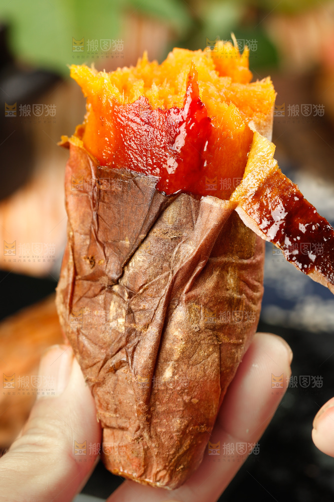 手上拿着红心蜜薯