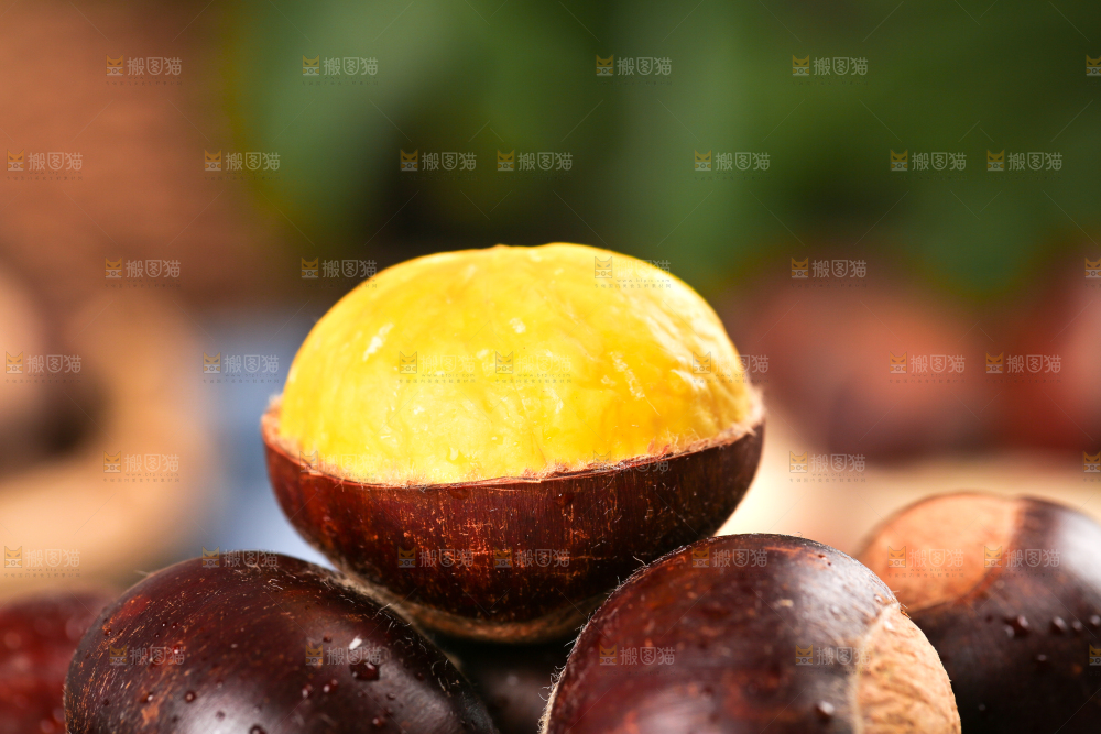 一堆新鲜板栗
