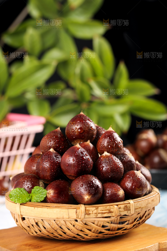 木板上一篮油锥栗