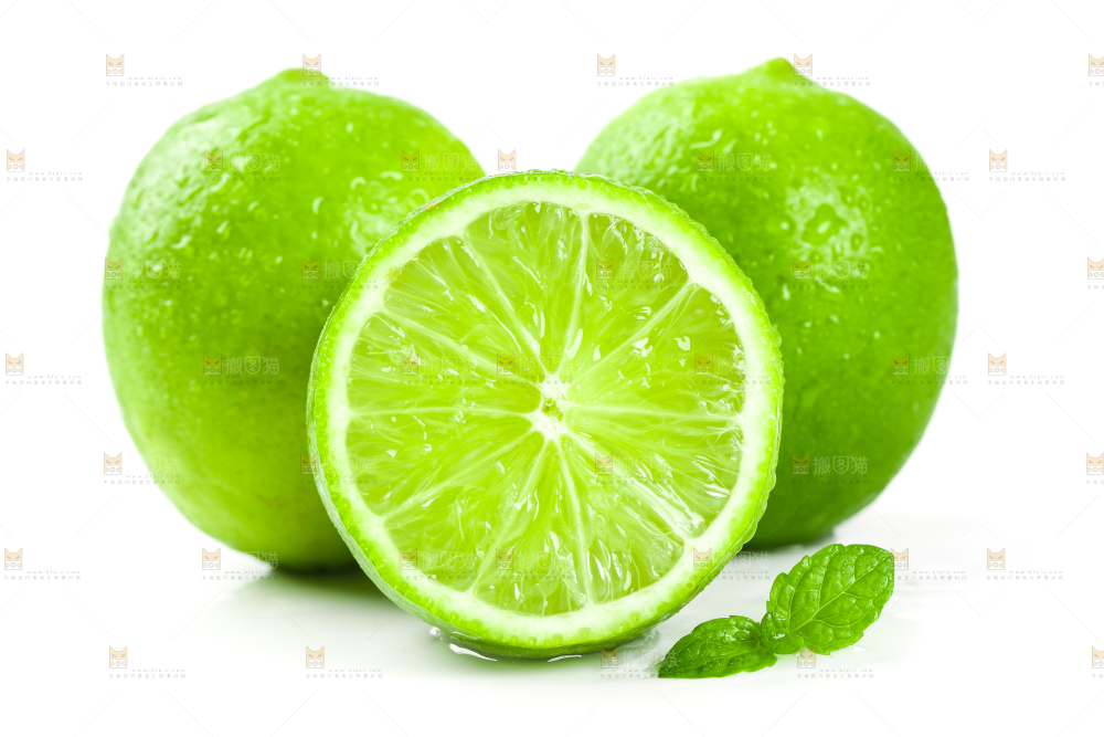 白底上的青柠檬