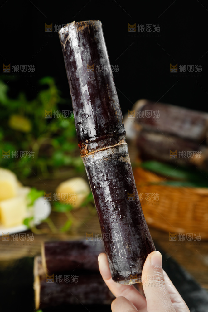 手上拿着甘蔗