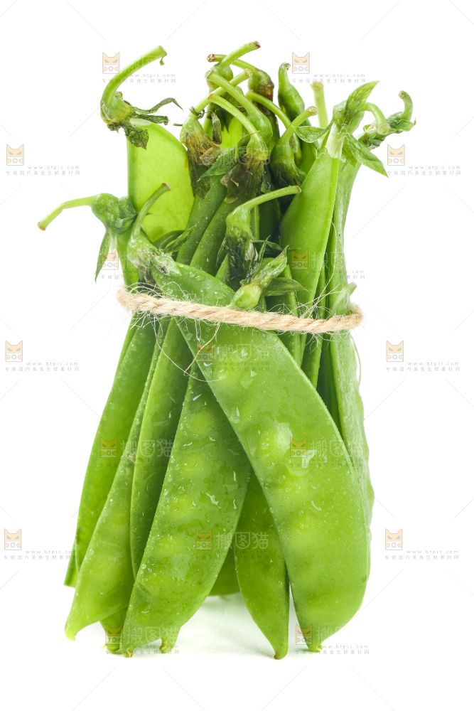 白底上放着一把豌豆荚