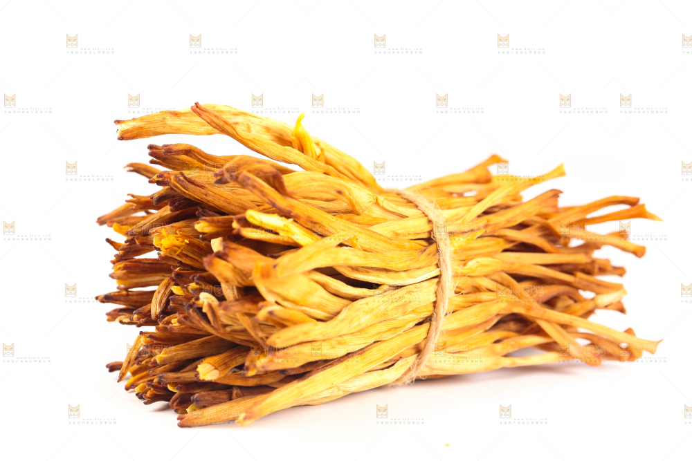 白底上放着一捆干黄花