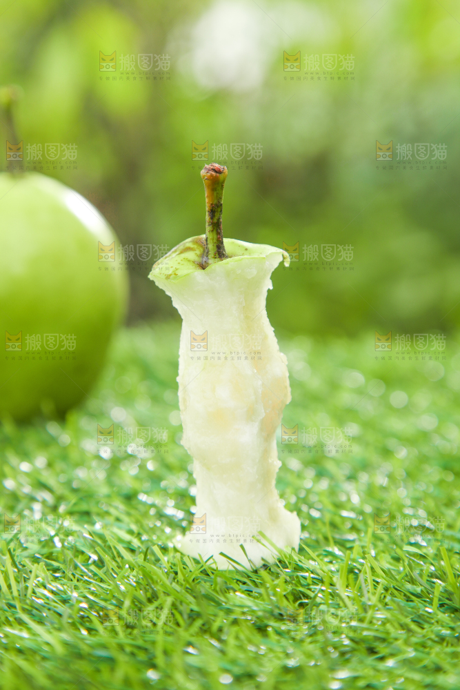 草地上放着早酥梨果核