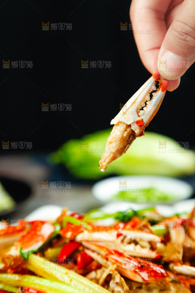 手拿红烧梭子蟹钳