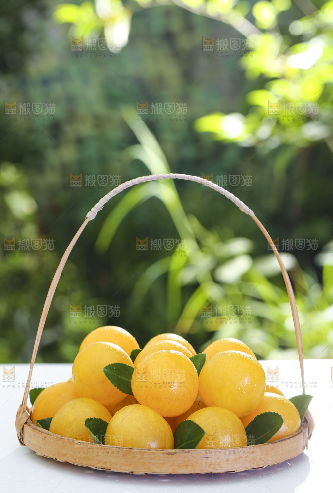 石板上放着一篮黄金奈李