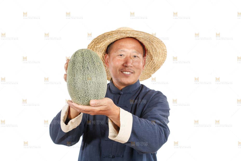 农民手里拿着哈蜜瓜