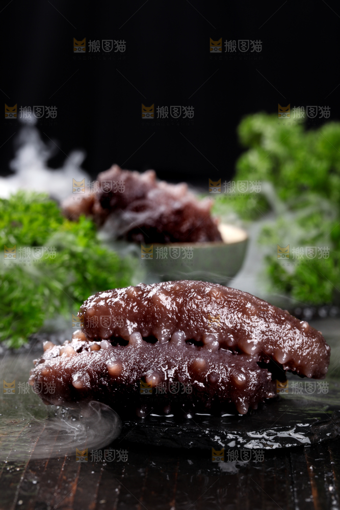 黑石板上的淡干海参