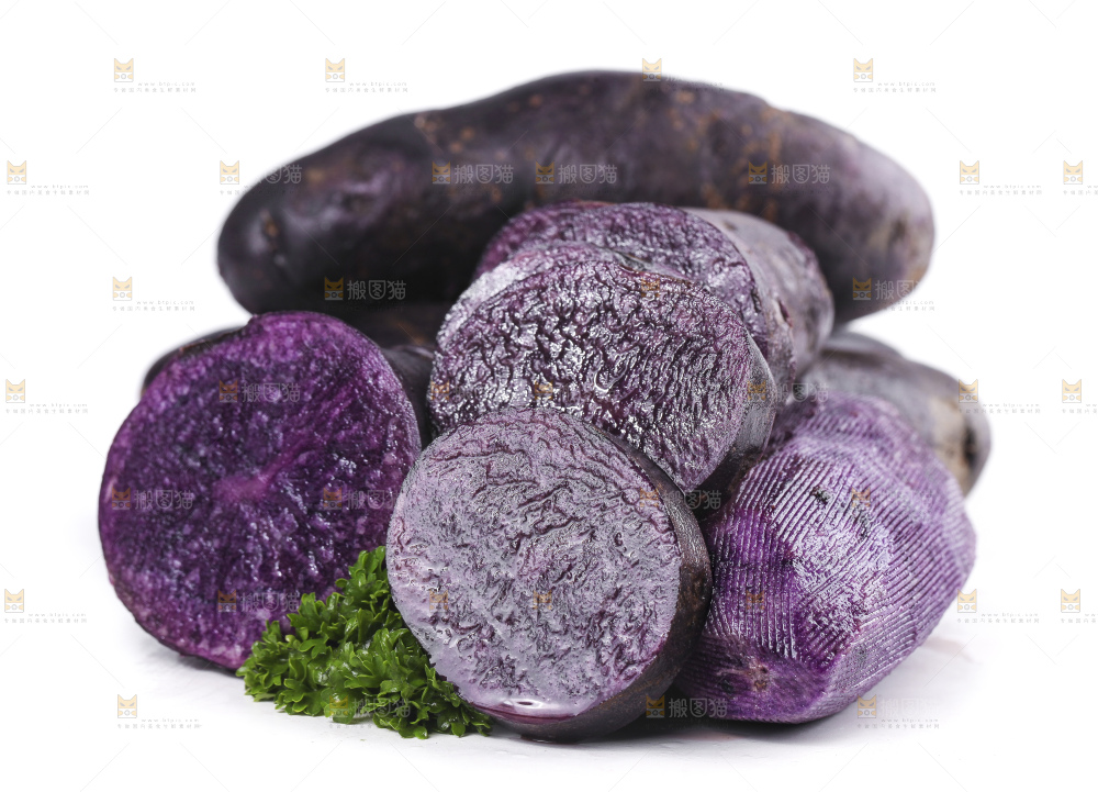 白底上的黑紫马铃薯