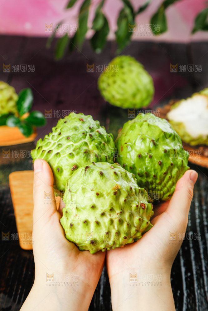 手里拿着牛奶释迦果