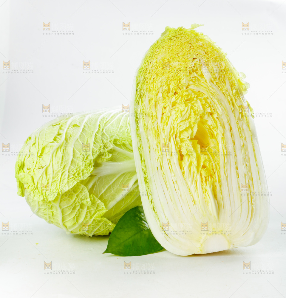 切开的黄心大白菜放在白底上