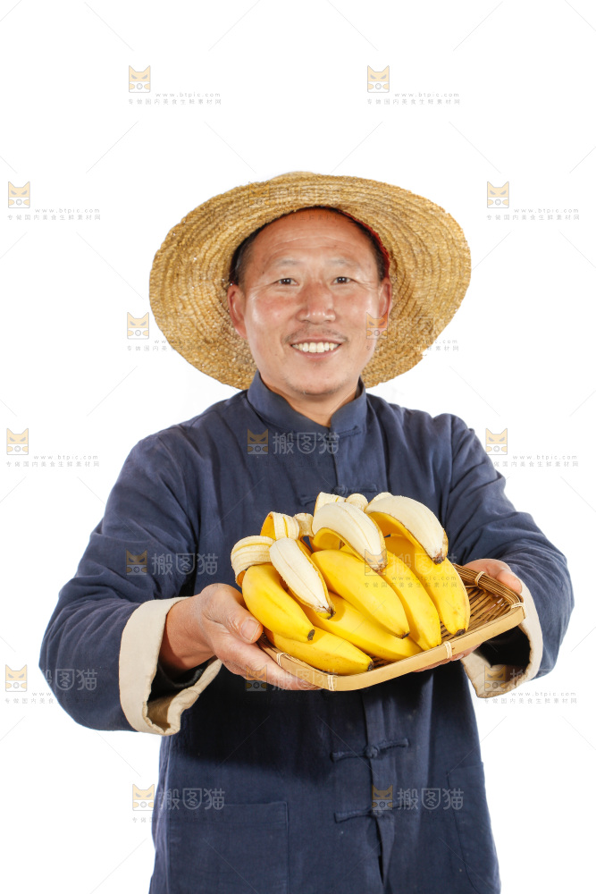 农民手里拿着一串香蕉
