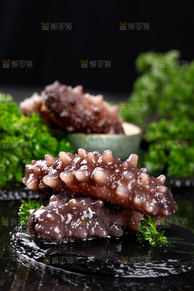 黑石板上的淡干海参