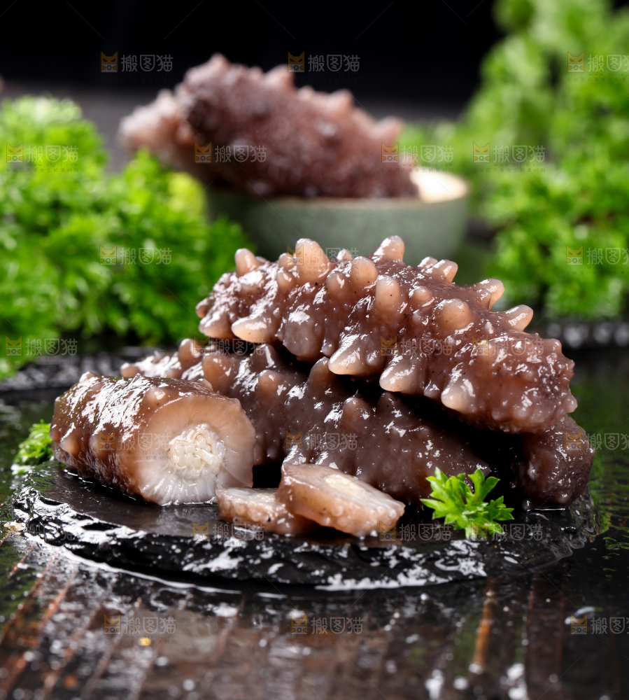 黑石板上的海参