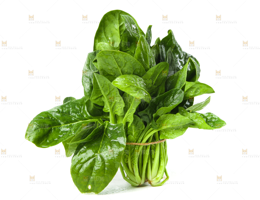 白底上放着菠菜