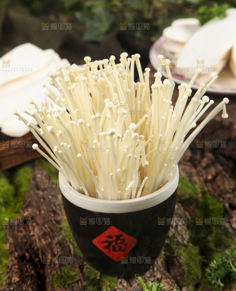 杯子里装着新鲜金针菇