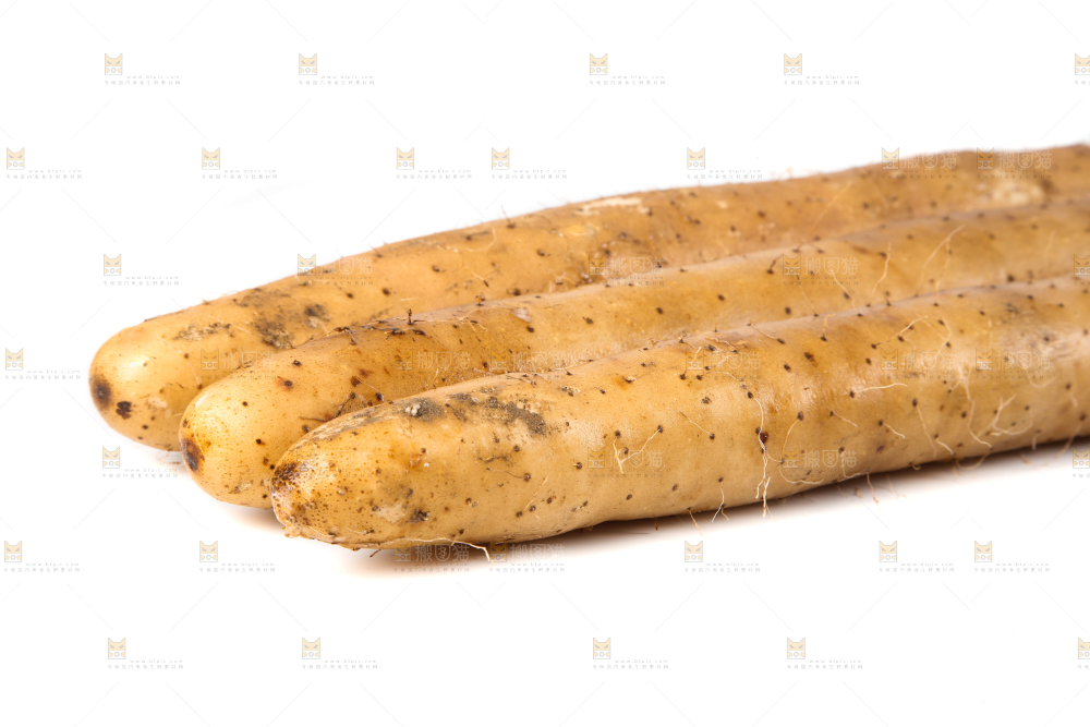 白底上的新鲜山药