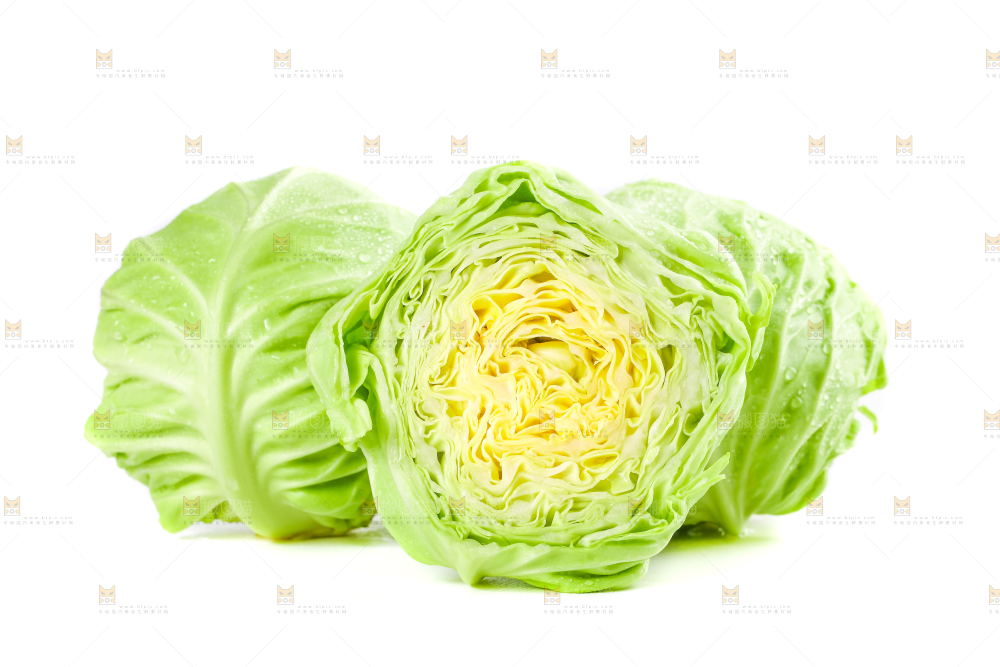 白底上摆放着包菜