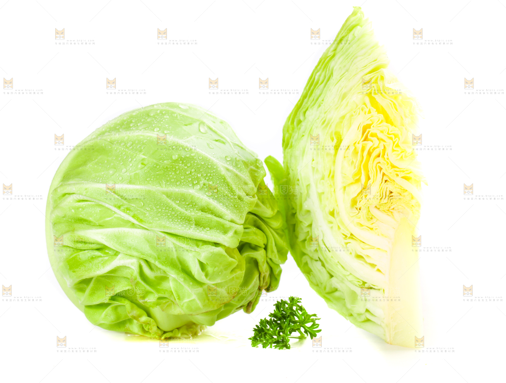 白底上摆放着包菜