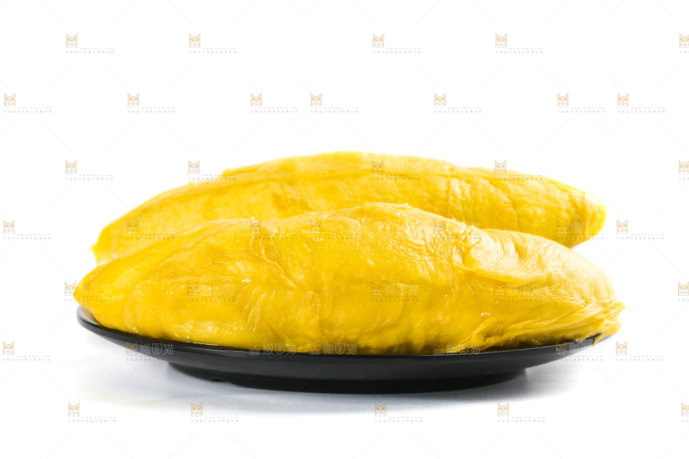 白底上放着一盘榴莲肉