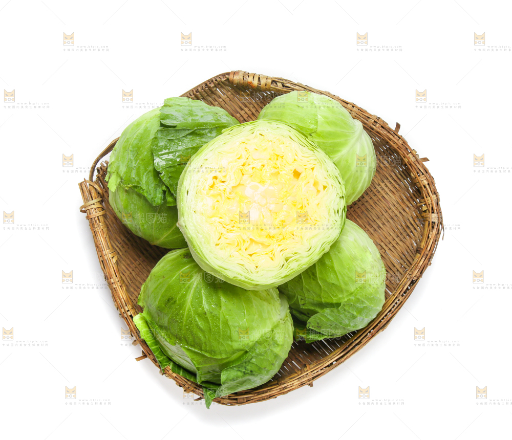 白底上放着一筐陕西卷心菜