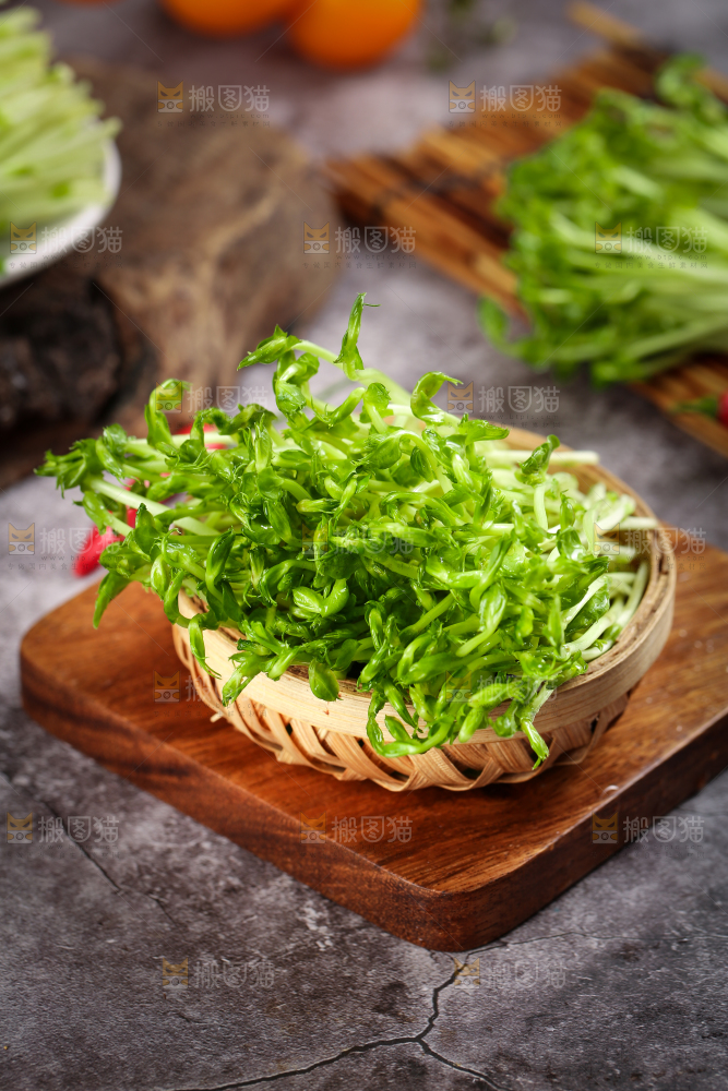 篮子里的豌豆芽苗菜