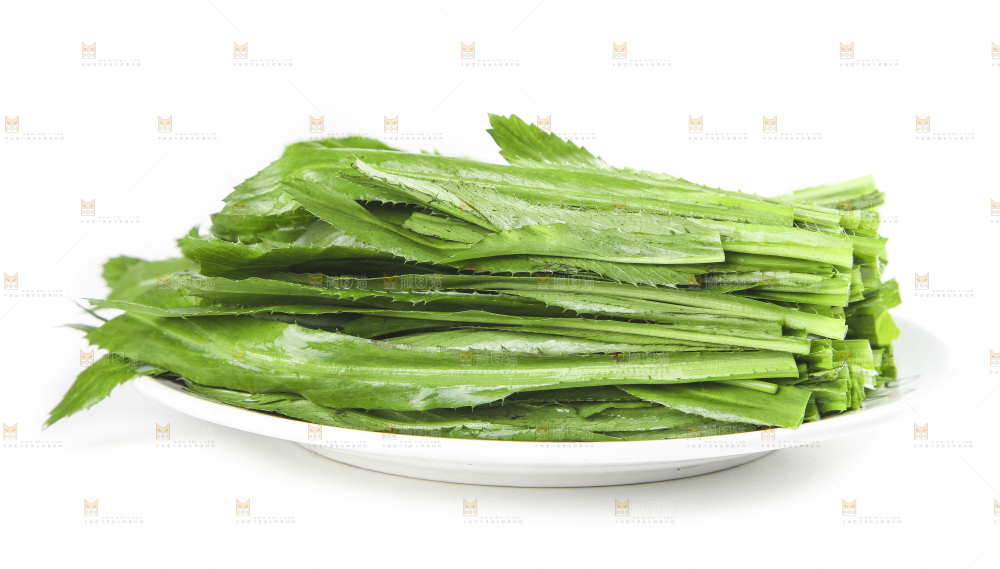 一盘切开的刺香菜放在白底上
