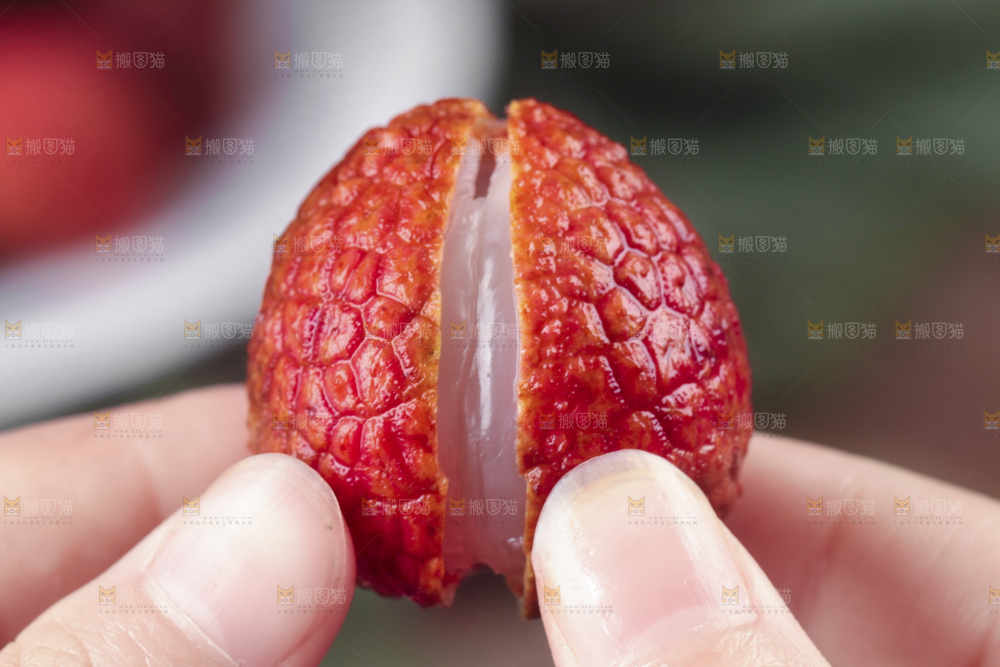 手拿新鲜荔枝
