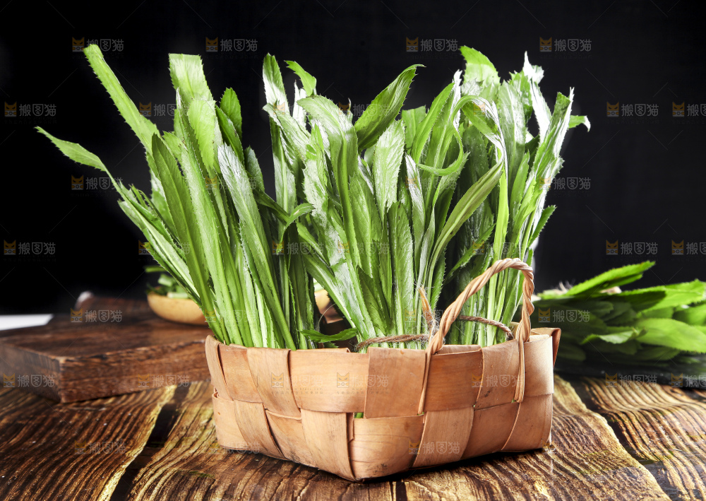 一筐刺香菜放在深底上