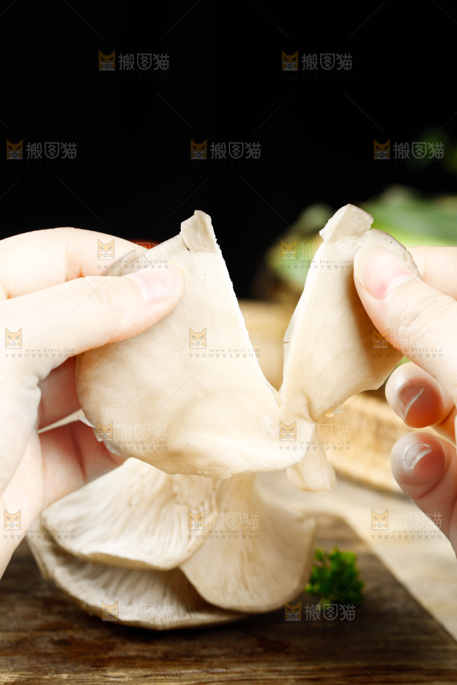 手拿撕开的平菇