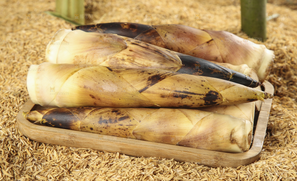 一盘春笋放在浅底上