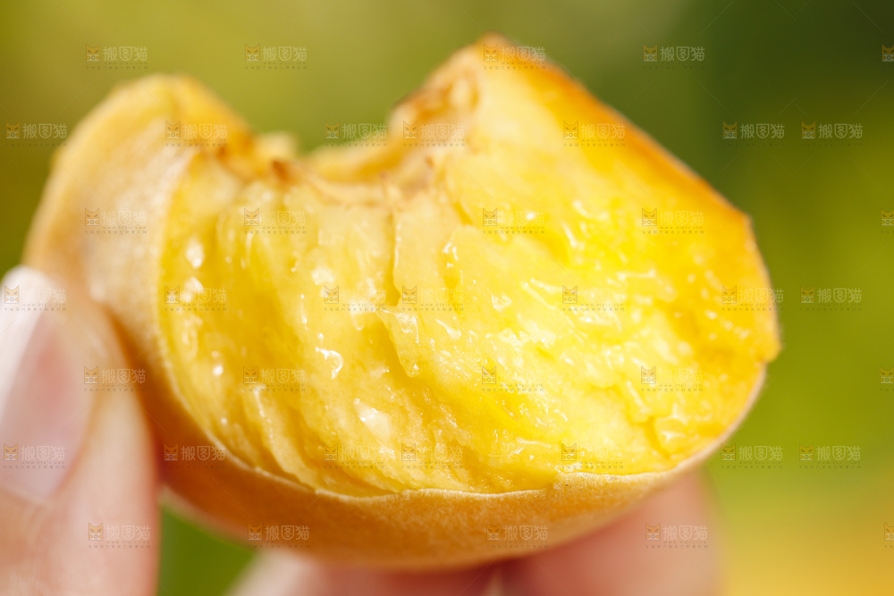 手里拿着新鲜毛蟠桃
