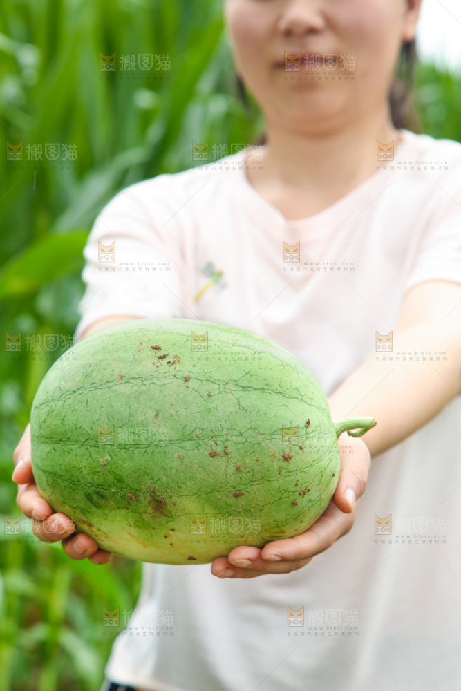 手里拿着西瓜