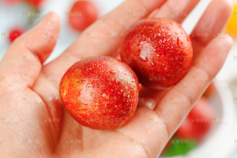 手里拿着红心李子