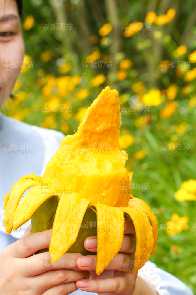 手里拿着剥皮的大青芒