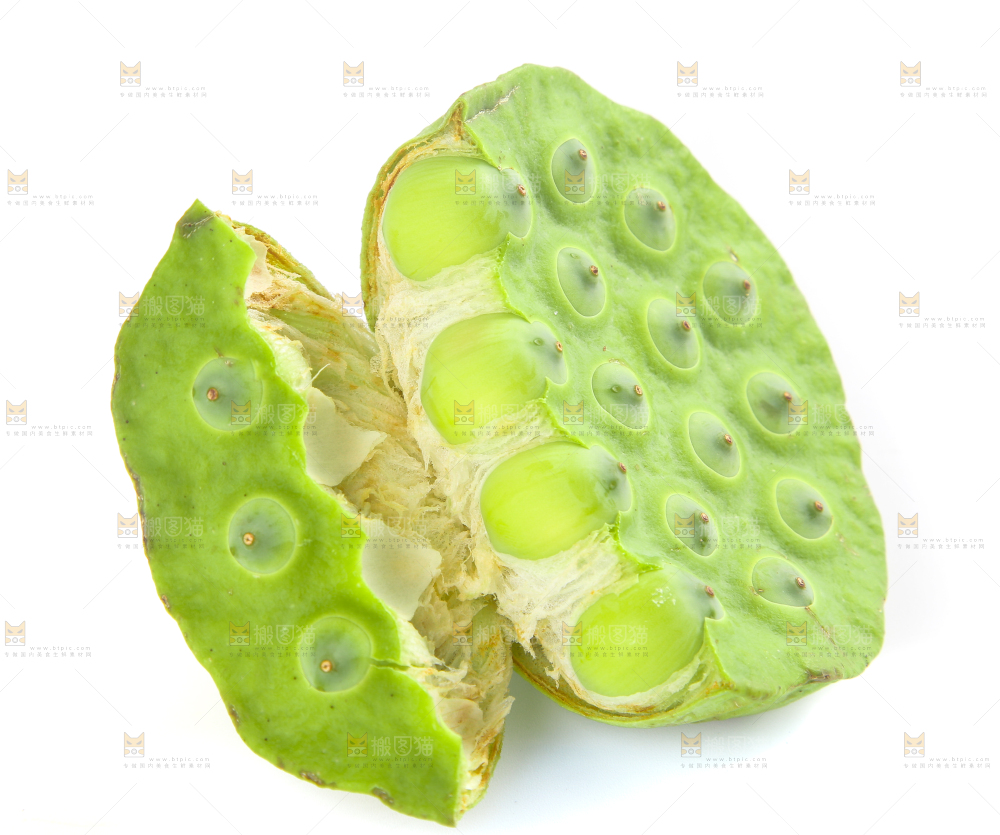 白底上摆放着莲蓬