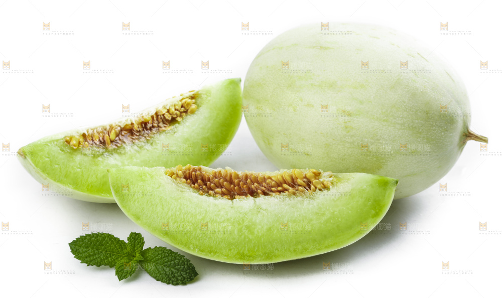 白底上摆放着山东玉菇甜瓜