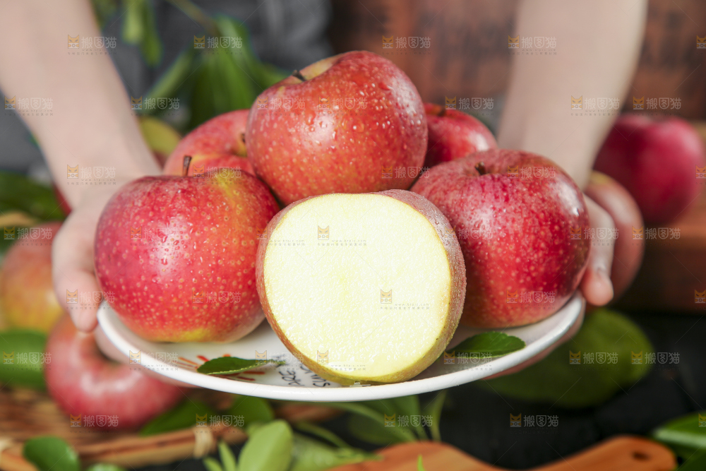 手里拿着陕西秦冠苹果