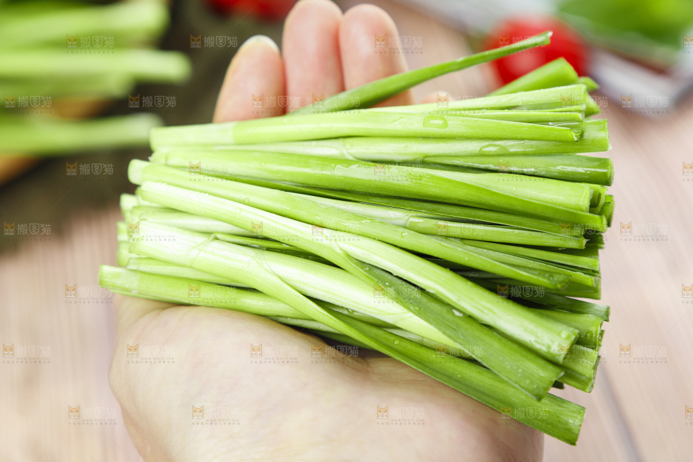 手里拿着嫩韭菜