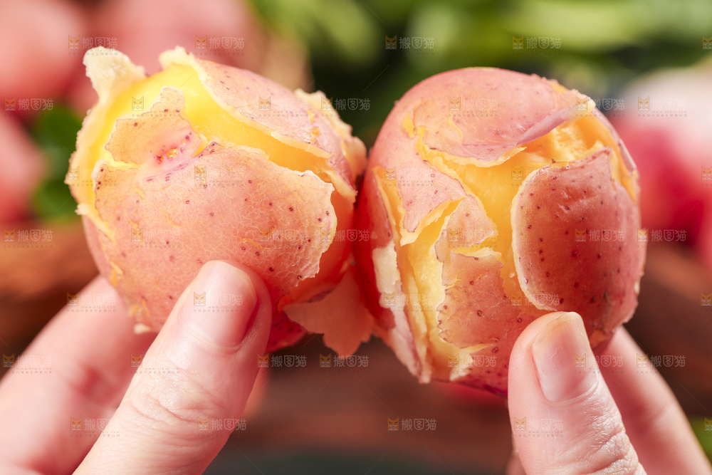 手里拿着红皮土豆