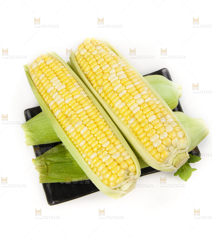 白底放着的玉米棒