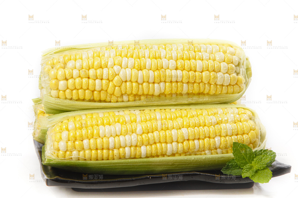 白底放着的玉米棒