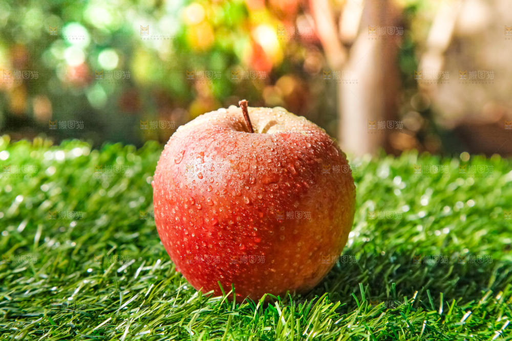 绿草地上放着苹果