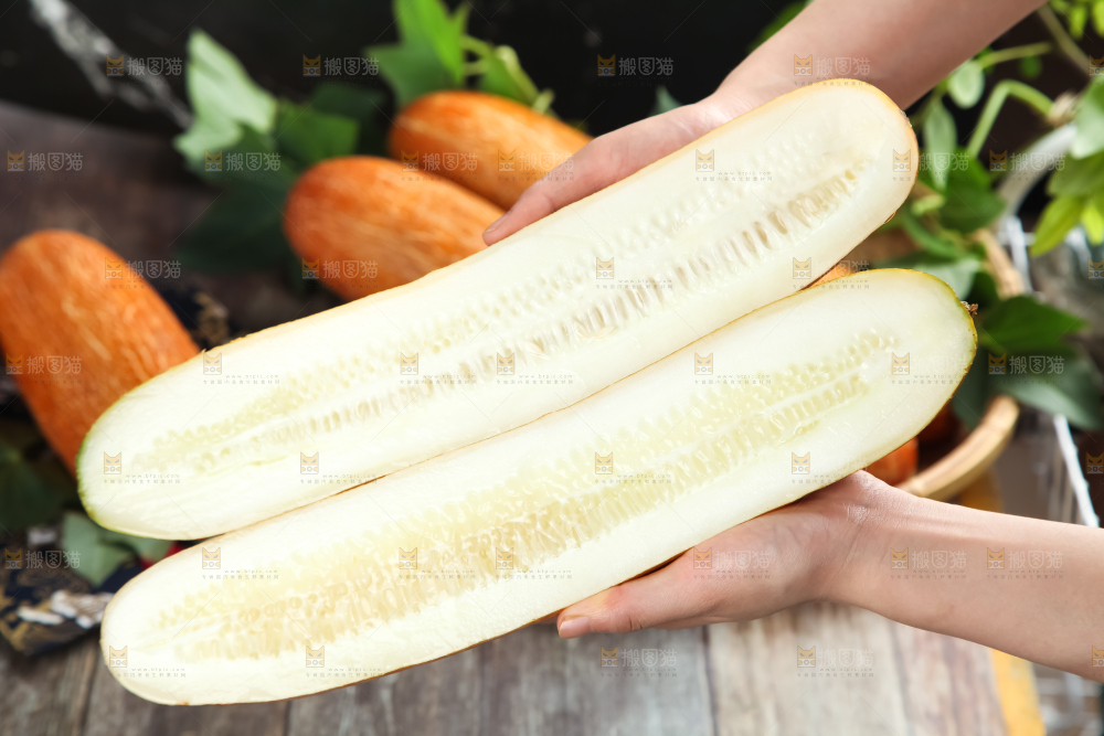 手里拿着新鲜老黄瓜
