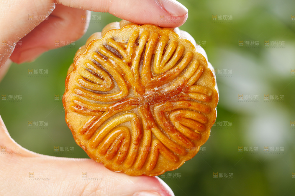 手里拿着莲蓉月饼