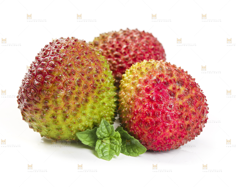 白底上摆放着妃子笑荔枝