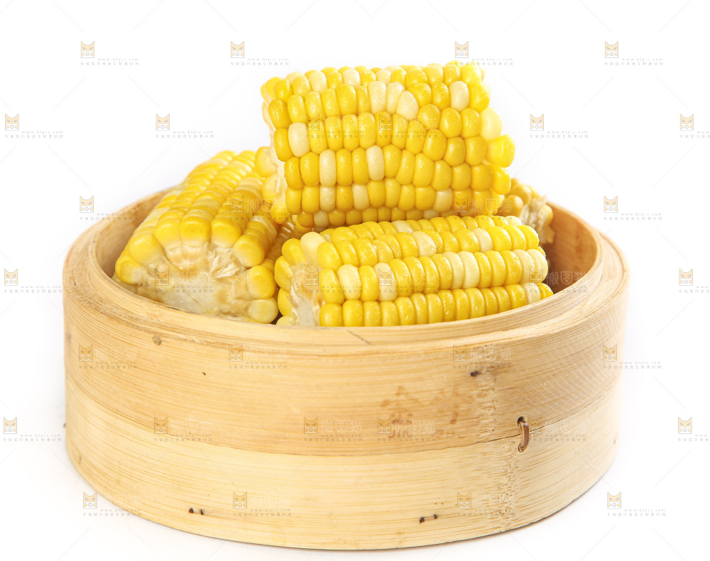 白底上的水果玉米