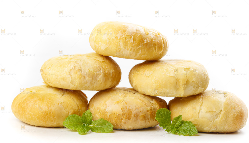 白底上摆放着一堆苏式月饼