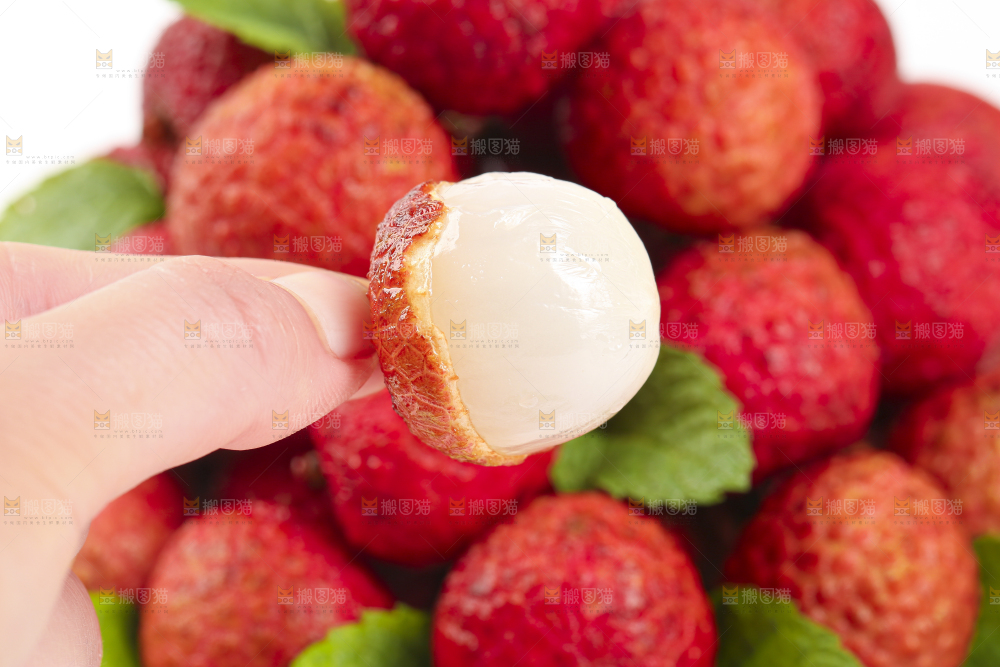 手里拿着鲜荔枝