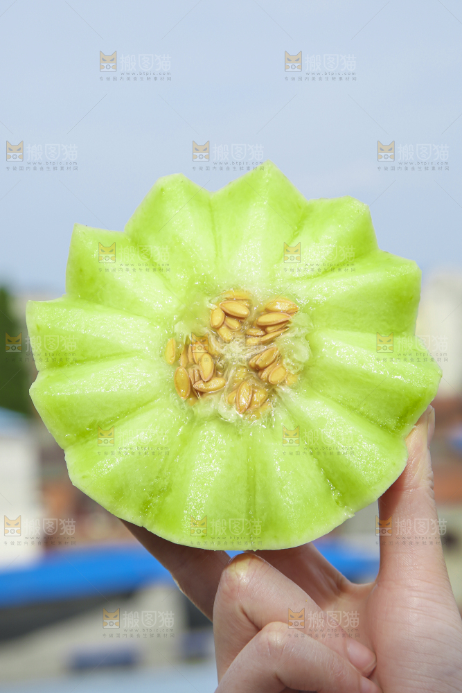 手里拿着新鲜玉菇蜜瓜